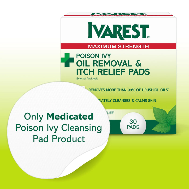 [Australia] - Ivarest Poison Ivy Oil Removal and Itch Relief Pads, 30 Count, Poison Ivy Wipes, Max Strength, Poison Plant and Insect Bite Relief, Poison Ivy, Oak, Sumac Treatment, Anti-Itch, Medicated, 30 ct. 