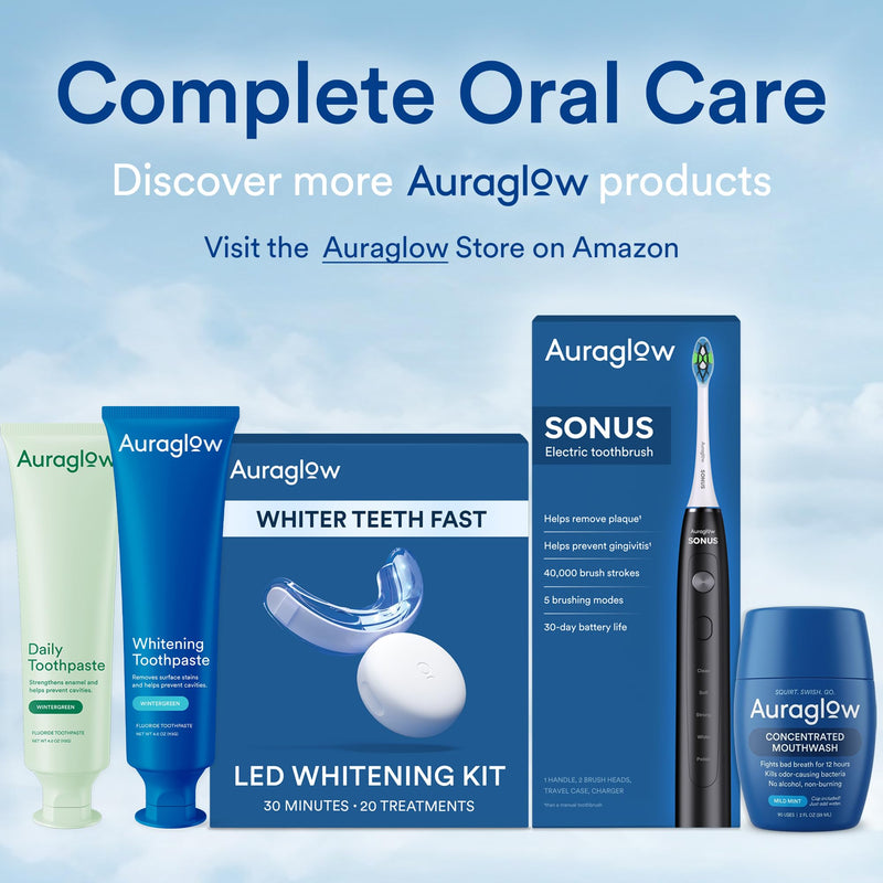 Auraglow Teeth Whitening Kit, LED Accelerator Light, 35% Carbamide Peroxide Teeth Whitening Gel, 20+ Whitening Treatments, Whitens up to 10 Shades in 7 Days Mint