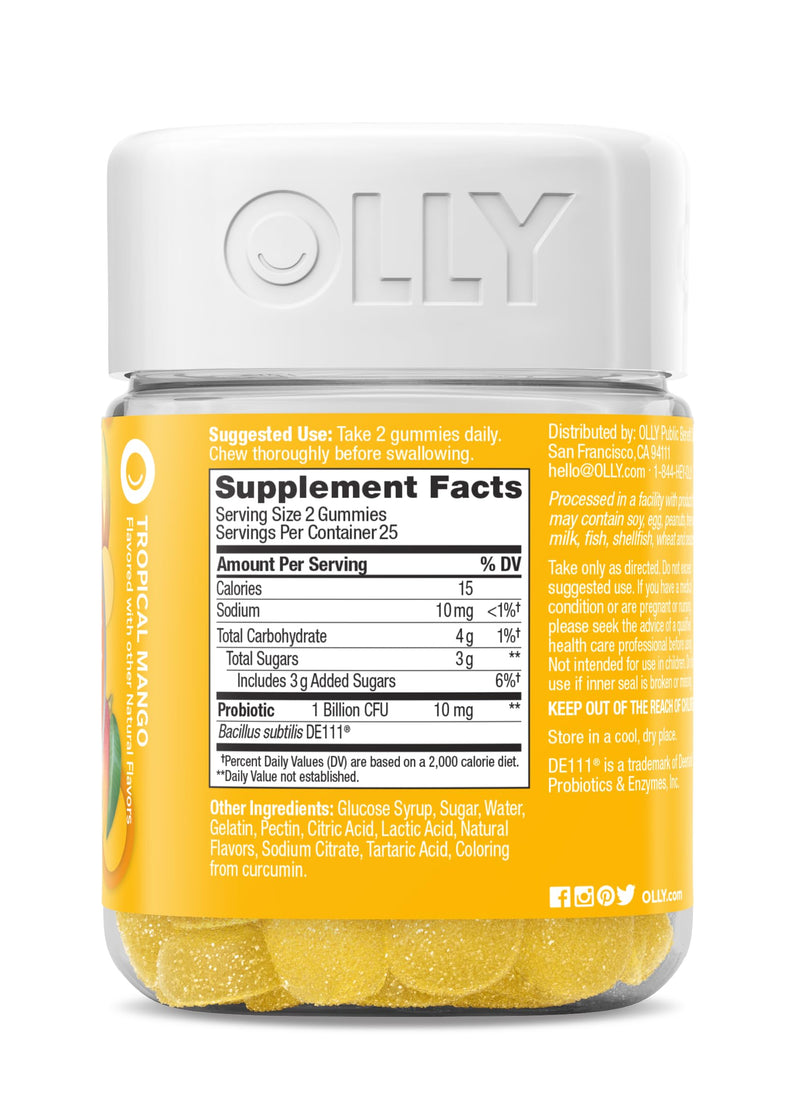 OLLY Probiotic Gummy, Immune System & Digestive Support*, Mango - 50 Count 50 Count (Pack of 1)