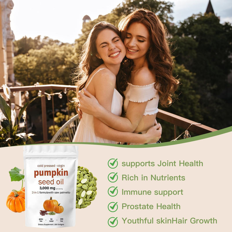 [Australia] - Pumpkin Seed Oil Capsules with Saw Palmetto – 3000mg per Serving, 180 Softgels | Cold Pressed, Pure Virgin Oil | Supports Hair, Urinary, Bladder & Prostate Health | Non-GMO 
