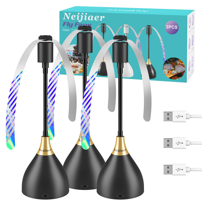 [Australia] - Fly Fans for Tables, Practical Fly Repellent Fan with Soft Blades, USB or Batteries Powered, Soundless and Portable Fly Fan Keeps Your Food Clean(3 Pack) 3 pack Black 