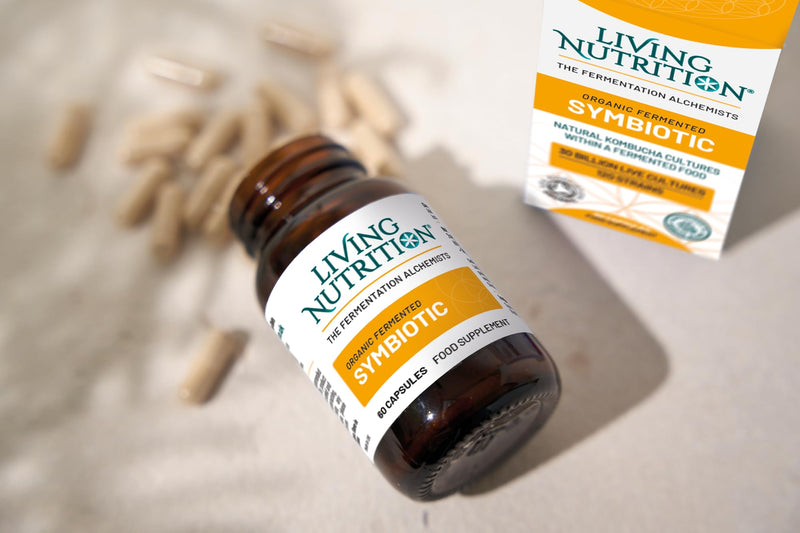 Living Nutrition - Organic Fermented Symbiotic (60 Capsules) - A Highly Concentrated wholefood Blend of prebiotics, probiotics and postbiotics