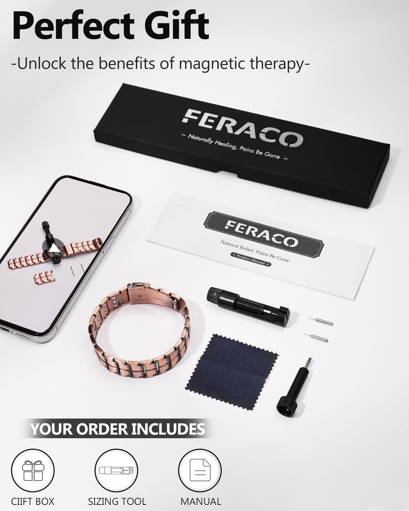 [Australia] - Feraco Copper Bracelet for Men 3X Strength,Magnetic Therapy Bracelet Copper Jewelry with Powerful 3800 Gauss Magnets Classic Pattern 