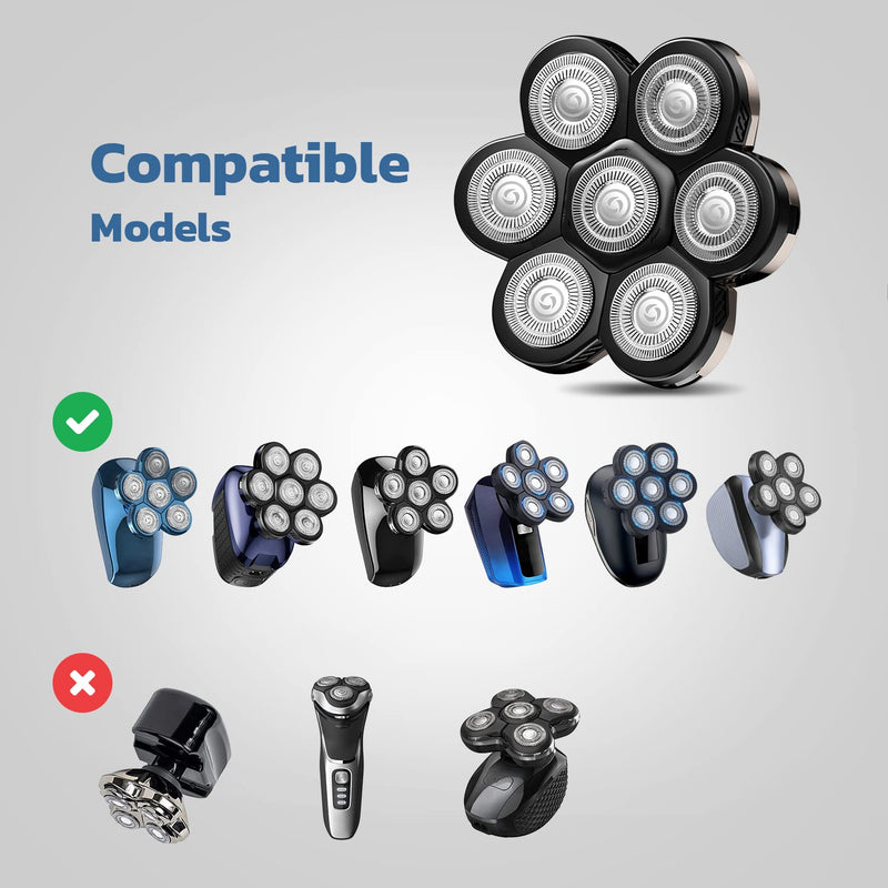 7 Blades Head Shaver Replacement Heads, Shaver Blade Heads Replacement for Electric Razor for Men Black