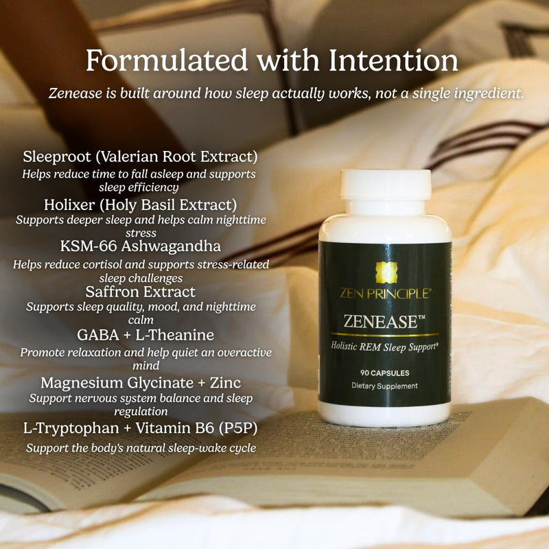 Zen Principle Zenease Sleep Support with Magnesium Glycinate, Ashwagandha KSM-66®, Saffron, L-Theanine & GABA – No Melatonin, Natural Stress Relief & Sleep Aid. 180 Capsules 2