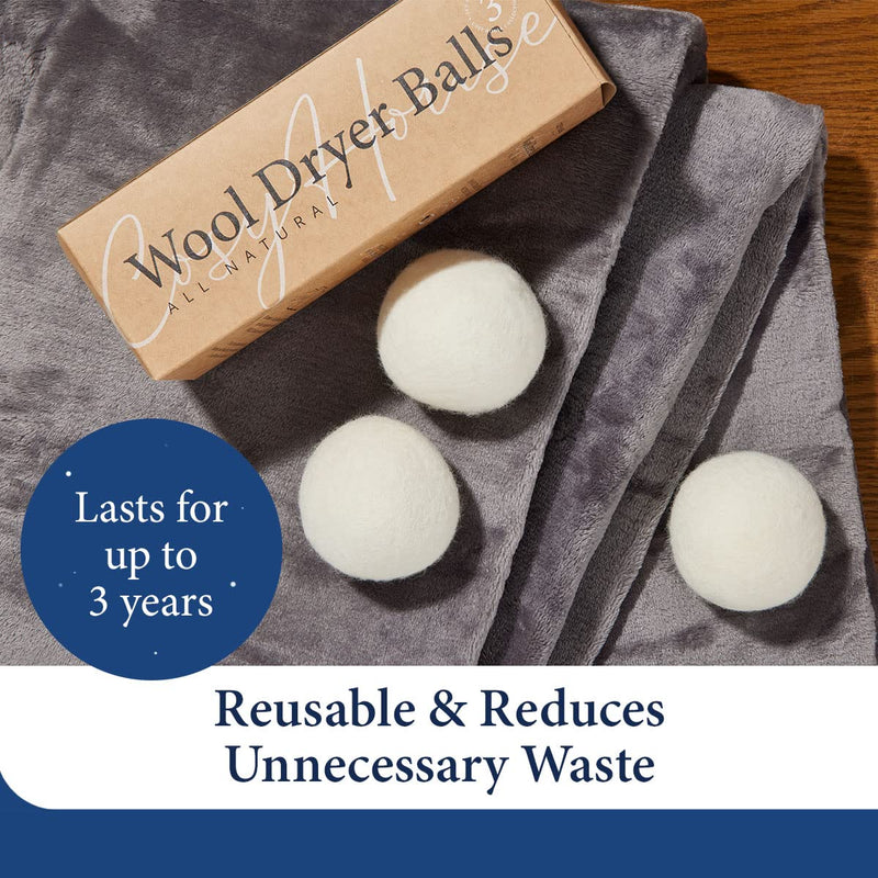 [Australia] - Cosy House Collection Wool Dryer Balls - Premium Reusable Natural Fabric Softener - Eco-Friendly, Saves on Time and Energy - Soften Clothes Naturally - Reusable for Up to 3 Years - White (Pack of 3) 3-Pack 