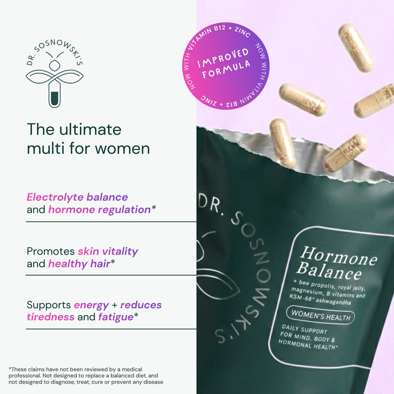 Dr. Sosnowski's Hormone Balance | Multivitamin for Women to Support Hormonal Regulation, Energy, Mental Clarity & Skin | Bee Propolis, Ashwagandha, Dong Quai, Magnesium, B6 Vitamins | 60 Capsules