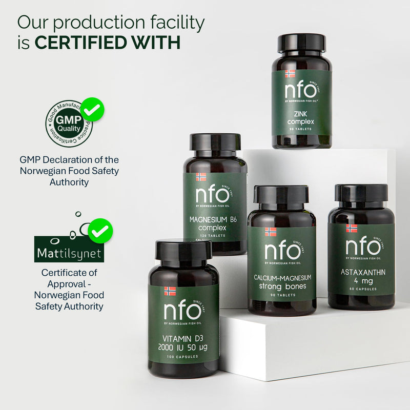 NFO Calcium-Magnesium [90 Tablets] Norwegian Fish Oil Natural Complex with a high Dosage of Calcium and Magnesium Minerals and Vitamins K and D to Strengthen Bones and Teeth
