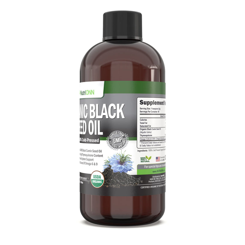 [Australia] - Organic Black Seed Oil - USDA Certified Organic Black Cumin Seed Oil Liquid – High Thymoquinone Content – Non-GMO and Cold-Pressed – Rich Source of Omega-6 & Omega-9 Fatty Acids - 8 Oz 
