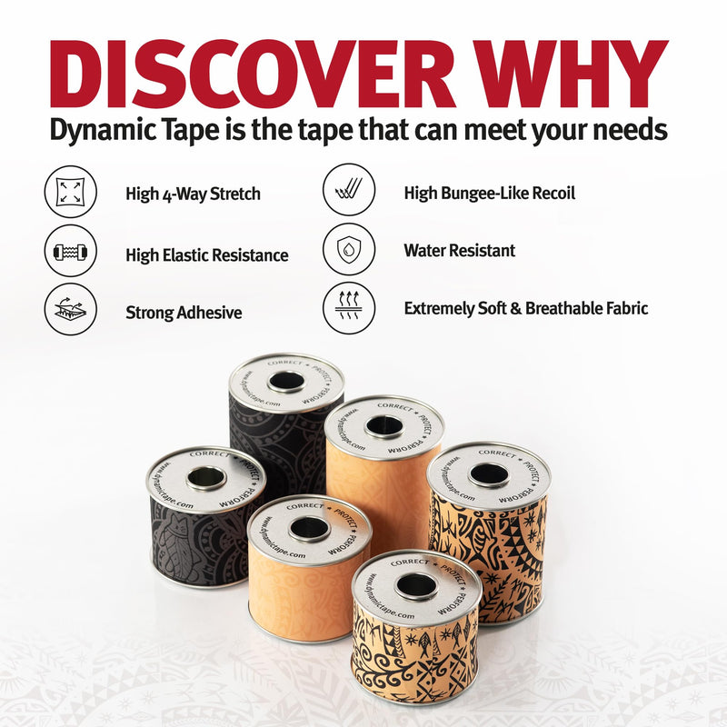Dynamic Tape – 2 Roll Pack | Includes Original (Beige & Beige) & Original (Black & Beige) | 2” Biomechanical Adhesive Tape for Injury Recovery, Muscle & Joint Support | 4-Way Stretch, Water-Resistant