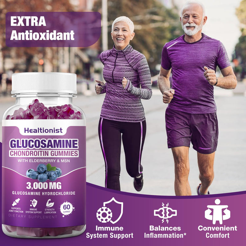 [Australia] - 2 Packs 3000mg Glucosamine Chondroitin Gummies with MSM & Elderberry - Extra Strength Joint Health, Flexibility, Antioxidant Immune Support Supplement Gummy for Adults, Men & Women 120 Cts 60 Count (Pack of 2) 