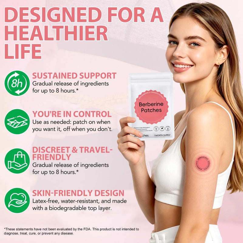 Berberine Patches | Appetite Management & Berberine Support | Plant-Based Formula for Women and Men | 60 Transdermal Patches (60)