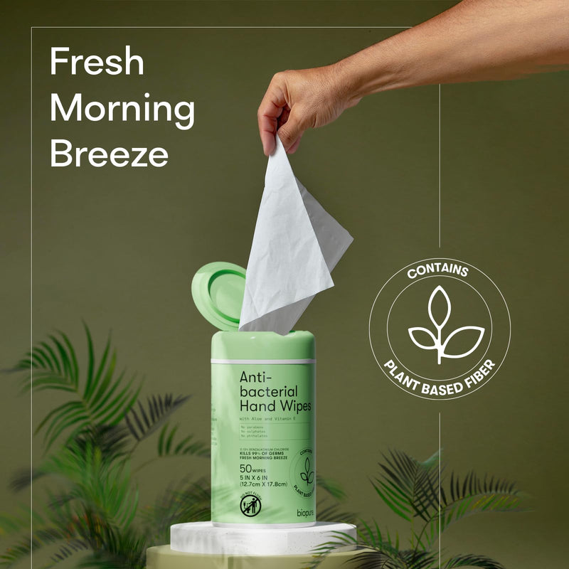 [Australia] - Antibacterial Hand Wipes Fresh Morning Breeze- Antibacterial Wipes with Aloe and Vitamin E Formula | 5"x7" Wet Wipes Canister | No Parabens, Sulfates or Phthalates, Kills 99% of Germs, 50 ct 50 Count (Pack of 1) 