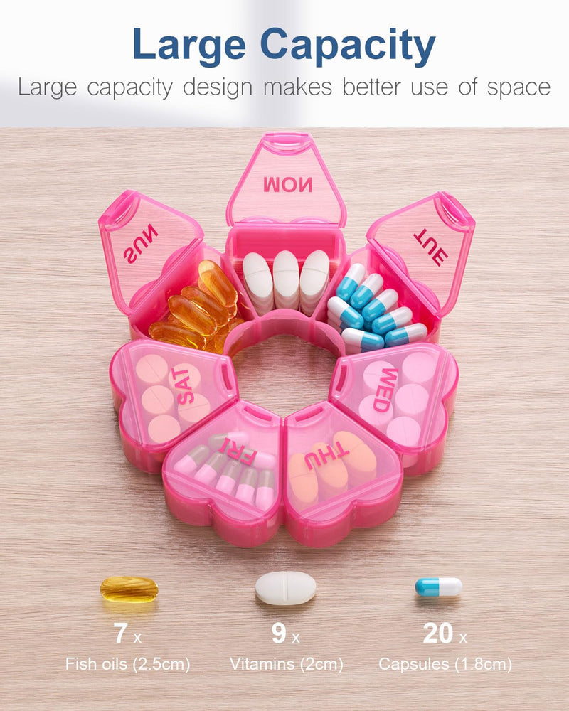 [Australia] - Large Weekly Pill Organizer/Box 7 Day, KAPENS Daily Vitamin Case Large Capacity Compartments, Pill Containers for Fish Oil Medicine Supplements Red 