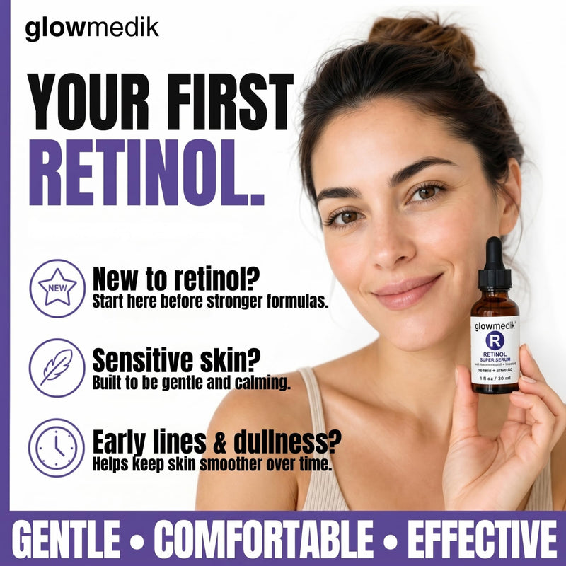 Glowmedik Retinol Booster Serum For Face with Hyaluronic Acid, Vitamin E & Aloe, Facial Skin Care, Fragrance Free – 30ml