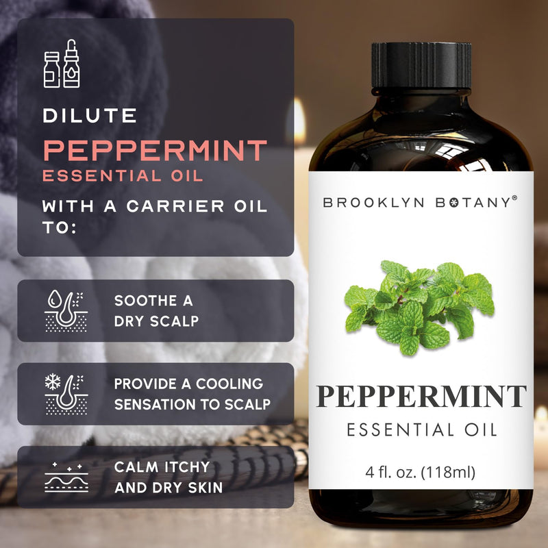 [Australia] - Brooklyn Botany Peppermint Essential Oil - Huge 4 Fl Oz - 100% Pure and Natural - Premium Grade with Dropper - for Aromatherapy and Diffuser 4.00 Fl Oz (Pack of 1) 