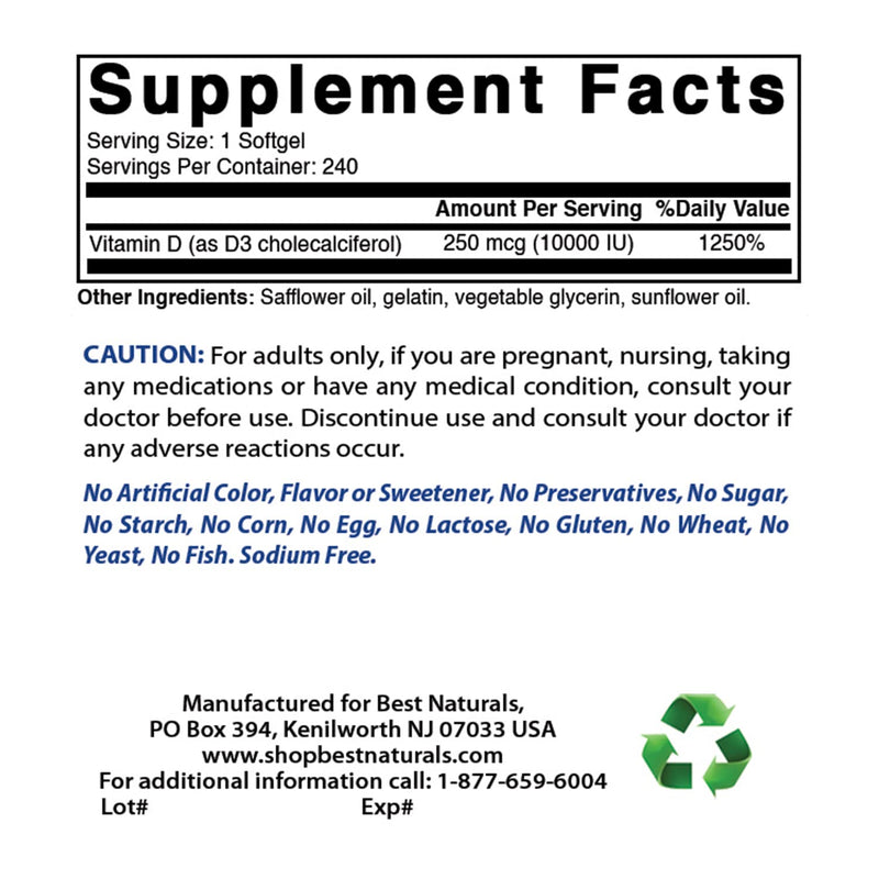 Best Naturals Vitamin B12 6000 mcg & Vitamin D3 10000 IU