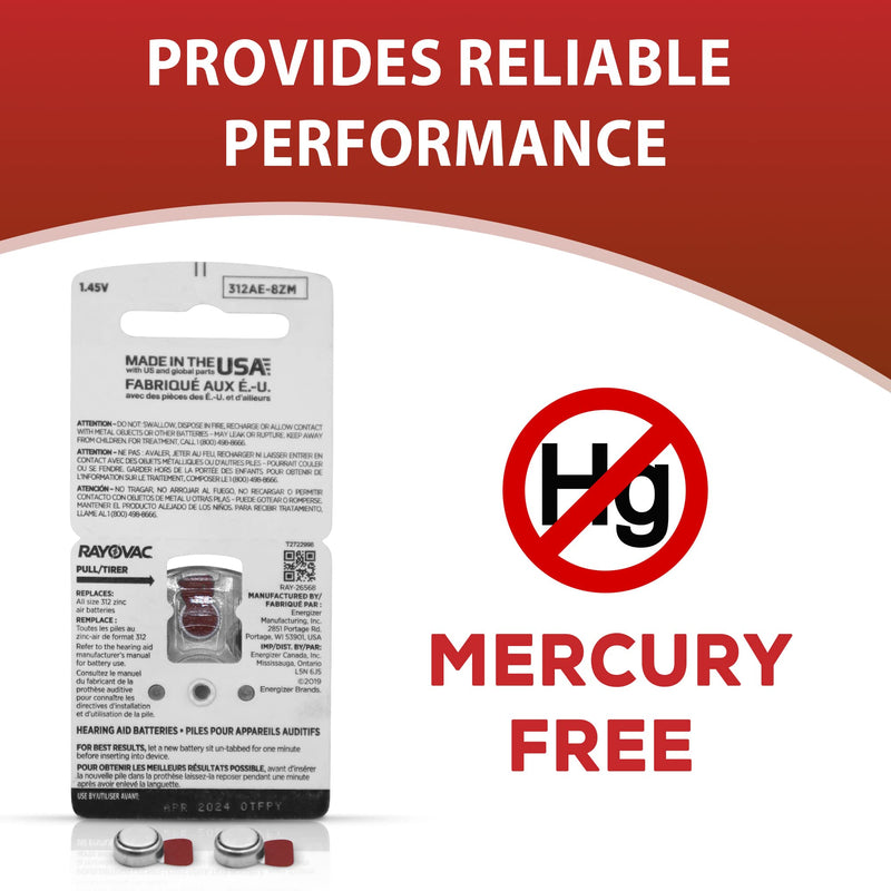 [Australia] - Rayovac Hearing aid Batteries Size 312, 80 Extra Advanced Mercury-Free Batteries with Battery Caddy 80 Batteries 