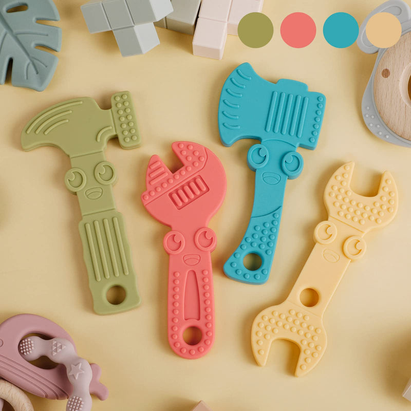[Australia] - TYRY.HU Baby Teething Toys for Babies 0-6 Months 6-12 Months, BPA Free Silicone Baby Molar Teether Chew Toys, Hammer Wrench Spanner Pliers for Boys Girls, Soft-Textured, Easy to Hold & Clean, 4 Packs Set A 