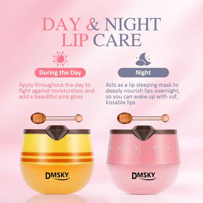 DMSKY 12 PCS Bee Lip Balm Honey Pot, Bulk Propolis Lip Mask 6 Flavors | Lip Sleeping Mask for Dry & Cracked Lips, Deeply Moisturizes with Beeswax & Vitamin E, Skincare Gifts for Women Girls 2*Strawberry & Green Apple & Peach & Lemon & Honey & Grape