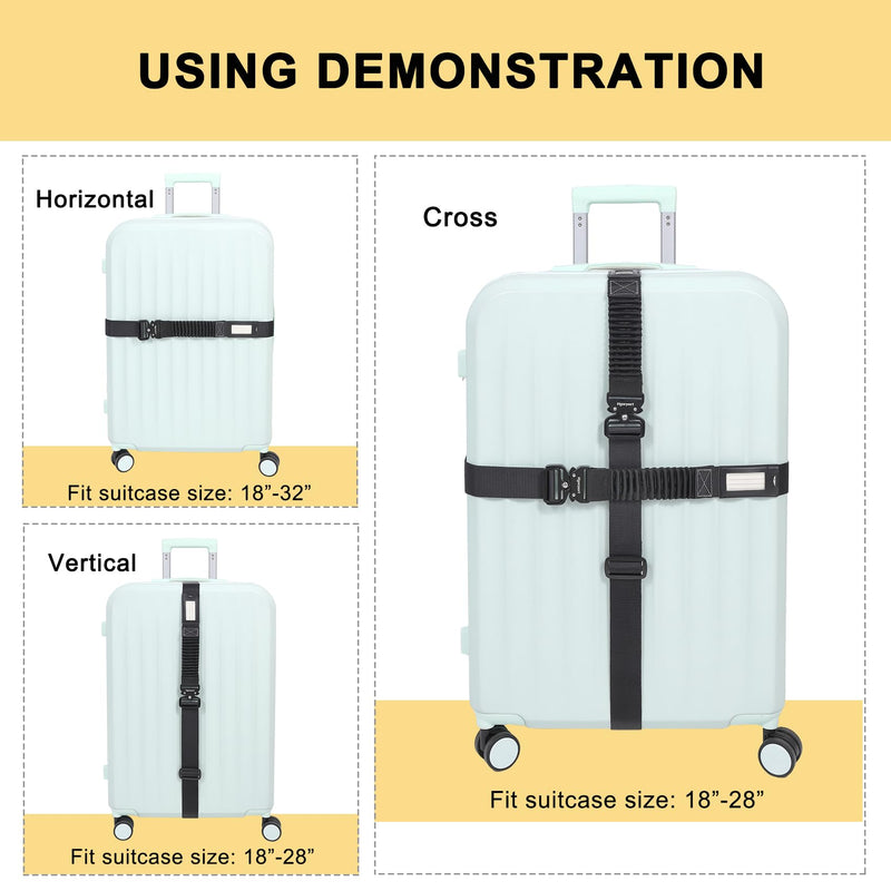 Luggage Straps for Suitcase, Add A Bag Adjustable Attachment Accessories for Connect Your 3 Luggage Together, Luggage Straps with Stretch Part, Suitcase Belt TSA Approved