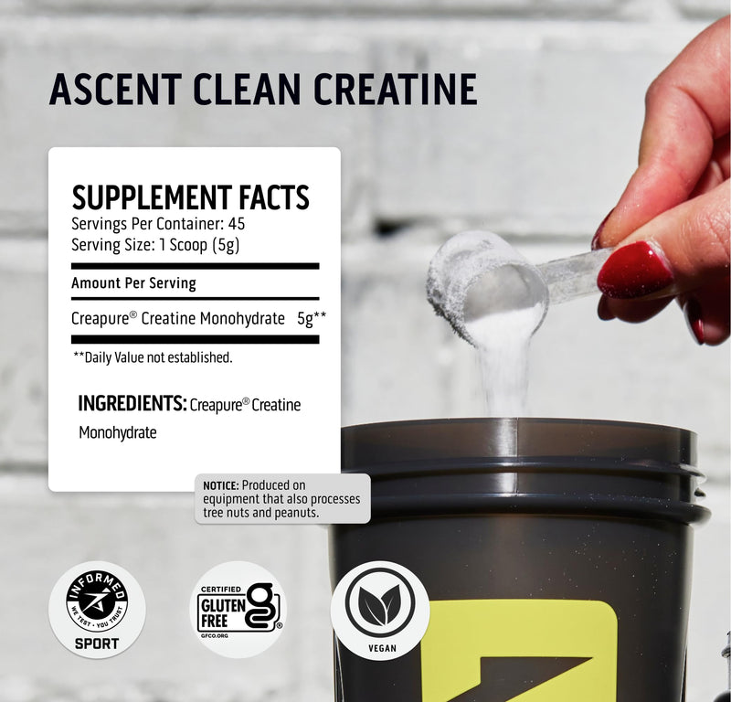 [Australia] - Ascent Clean Creatine Monohydrate Powder - 5G Per Serving, Creapure Creatine Supplement - Unflavored, 45 Servings 