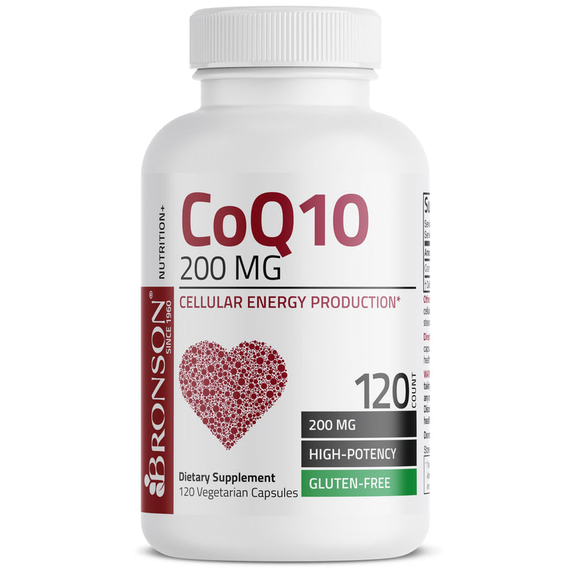 Bronson CoQ10 200 mg (Ubiquinone), High Potency, 120 Vegetarian Capsules | Cellular Energy Production, Powerful Antioxidant & Healthy Heart Function Support 120 Count (Pack of 1)