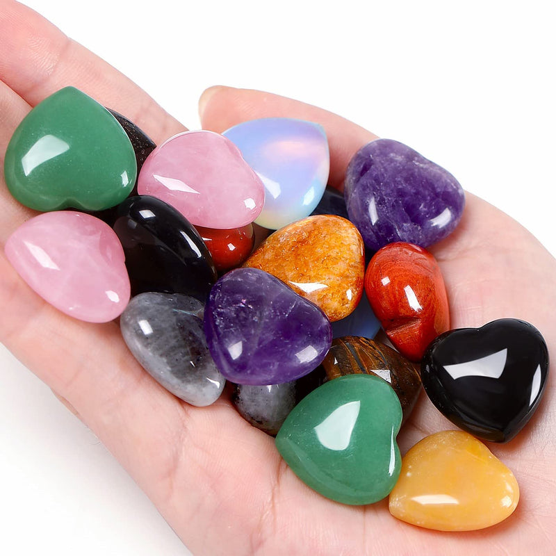 [Australia] - 10 PCS 0.8 * 0.8 Inches Thicken Heart Crystals Amethyst Natural Healing Crystal Polished Hearts Carved Stones Rose Quartz Palm Gemstones Reiki Energy Balancing Worry Stone Meditation Love Gift A - Multicolor Crystals 10 PCS 