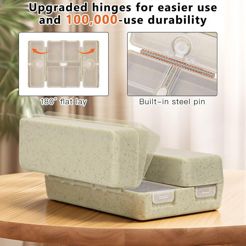 FYY Travel Pill Organizer, 6 Compartments Pill Case with Blank Lables-Khaki | Easy to Use, Privacy Protection Medicine Pill Organizer for Medication, Vitamins, Fish Oils,Supplements,Cotton Swabs,Bandages Khaki M