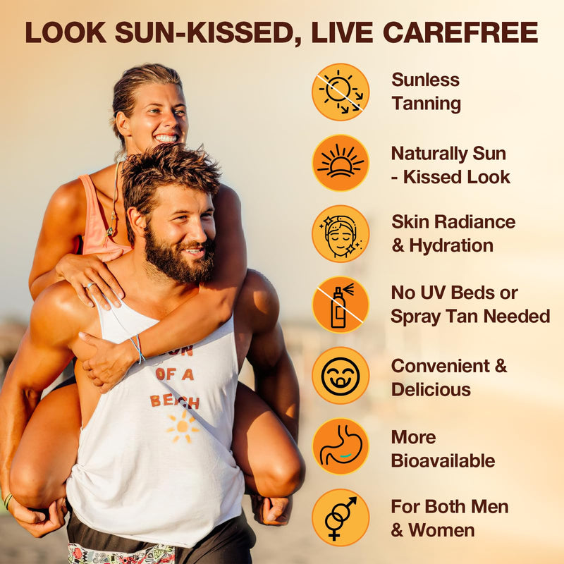 [Australia] - Tanning Gummies with Astaxanthin for Women and Men | Sunless Tanning Supplement with Beta Carotene, Lycopene, Collagen & Vitamins | Skin Radiance & Hydration | Vegan & Sugar Free - 60 Count 60 Count (Pack of 1) 