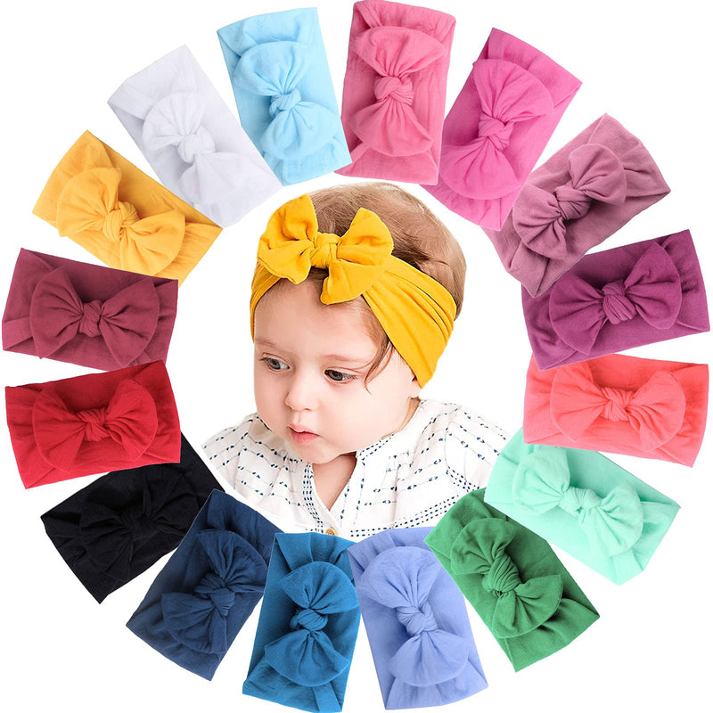 JOYOYO 16 Colors Soft Wide Turban Baby Headbands with 4.5 inches Hair Bow Headwraps for Baby Girls Infants Newborn Hair Accessories Toddlers Kids and Children Dark color