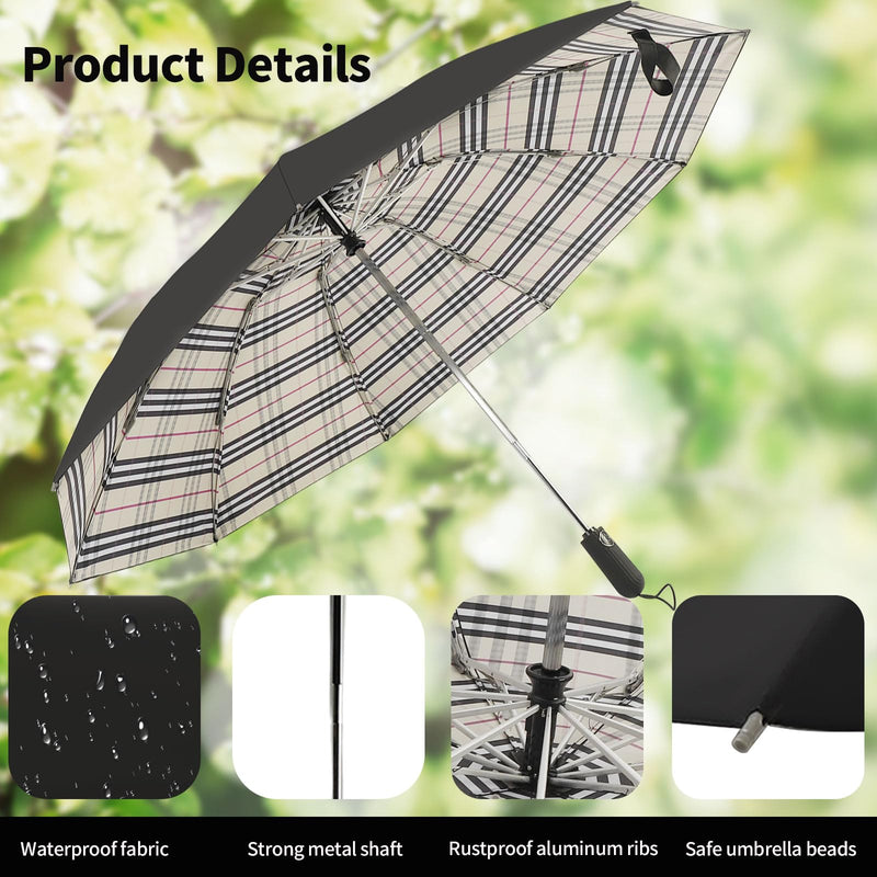 ZDSSM Umbrella Travel Large Windproof Inverted Umbrellas for Rain Portable Automatic Small Compact Reverse Folding Umbrellas for Women Men (Yellow Plaid & High Clouds)
