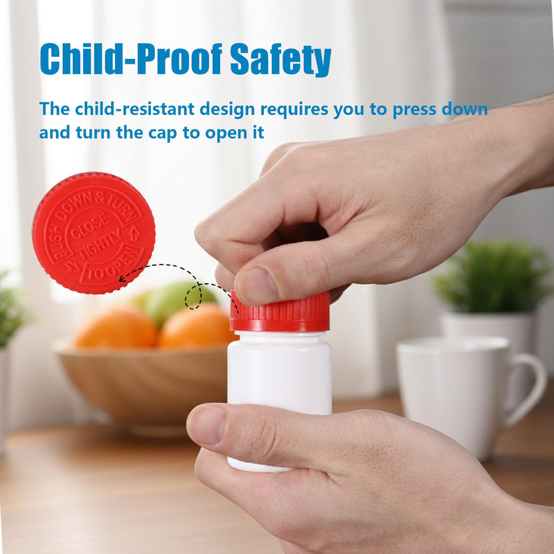 4 Pack 3.4 oz Empty Pill Bottles with Child-Proof Caps and Labels, 100 mL Wide-Mouth HDPE Plastic Containers for Vitamins, Capsules and Travel Storage Red 3.4 Ounce