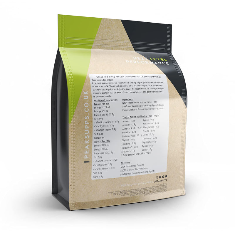 Whey Protein Powder Concentrate - Grass Fed WPC (Chocolate - Stevia, 500g)