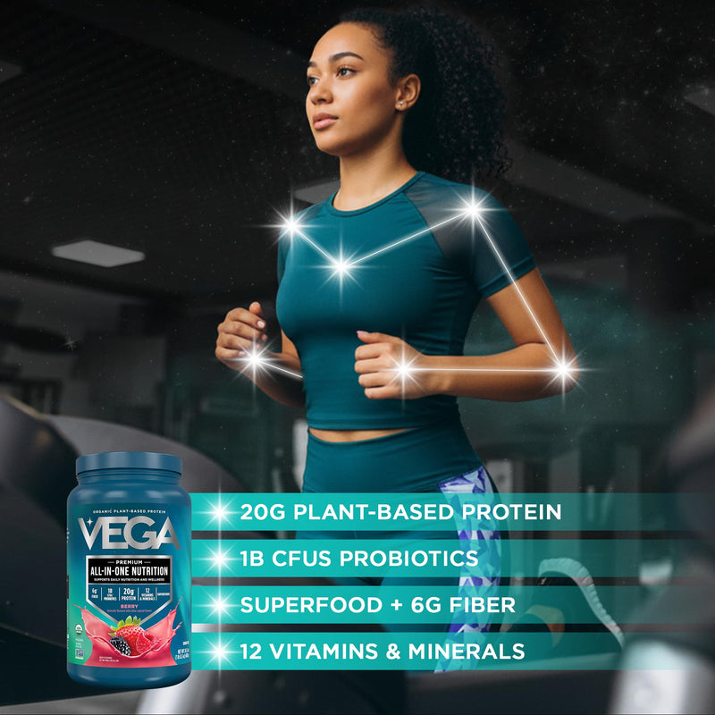 Vega All-in-One Nutrition Organic Vegan Protein Powder – Berry, 20g Protein Meal Replacement Shake – 1.52 lbs (18 Servings) 1.52 Pound (Pack of 1)