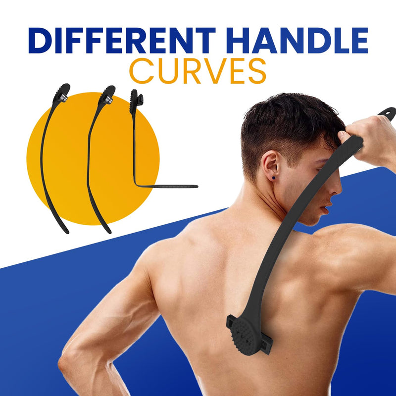[Australia] - 18" Back Shaver & Scrubber for Men – 2-in-1 Pain-Free Grooming Tool with Long Handle (46cm), Built-In Scrubber, Wet or Dry Use – Includes Compact Box (23x8x8cm) (BLACK) BLACK 