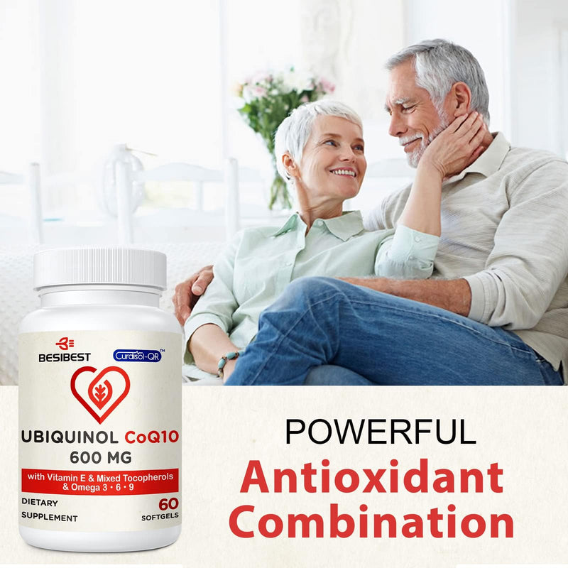 [Australia] - Ubiquinol CoQ10-600mg-Softgel, Active Coq10 Ubiquinol Supplement with Vitamin E & Omega 3, 6, 9, High Absorption-Coenzyme-Q10, Powerful Antioxidant for Energy Production, Tested, 60 Count 60 Count (Pack of 1) 