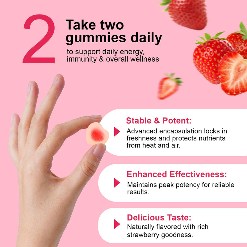 Multivitamin Gummies Women 60 Gummies - Essential Vitamins & Minerals, Sugar-Free Formula, Vegan Friendly, Strawberry