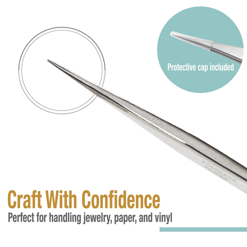 Beaditive High Precision Tweezers 3 Pack - 4.7" Craft Tweezers for Sewing, Beading & DIY Crafts - Non-Serrated Jewelry Tweezer Set with Fine Point Tips - Stainless Steel Needle Nose Hobby Tweezers