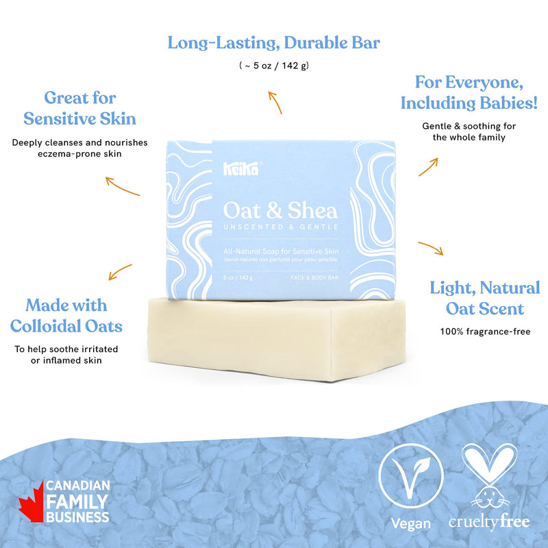 [Australia] - Keika Baby Soap Bar Oat & Shea Unscented for Eczema, Psoriasis, Face, Body, Infant Kids Teens Men Women with Sensitive Skin, 5 oz. 5 Ounce (Pack of 1) 