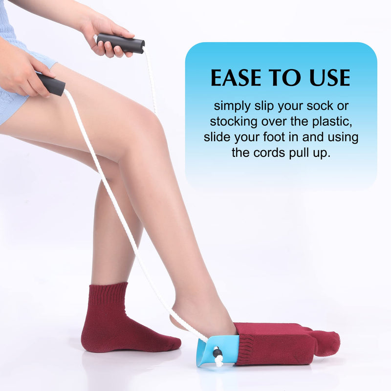 [Australia] - Sock Aid - Wide 3.93" Sock Aid with Foam Handles, Sock Aide Device for Elderly, Sock Helper Easy On Easy Off, Blue 