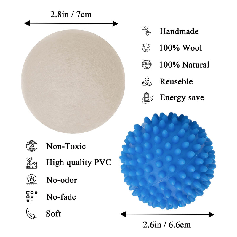 [Australia] - Upgraded Version Wool and Plastic Dryer Balls - XL, Natural Fabric Softener, Reusable, Reduces Clothing Wrinkles, Baby Safe & Chemical Free, Save Drying Time, Money, Energy. (Pack of 4+2) 