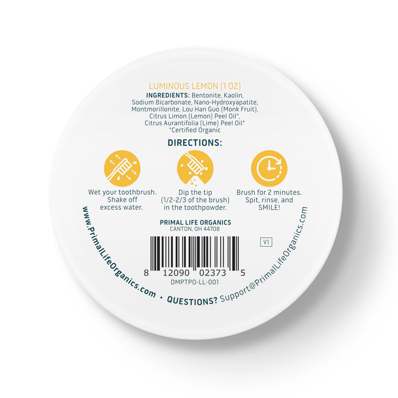 [Australia] - Primal Life Organics - Dirty Mouth Luminous Lemon Toothpowder, Tooth Cleaning Powder, Flavored Essential Oils with Natural Kaolin & Bentonite Clay, Good for 200+ Brushings, Paleo, Organic, Vegan 