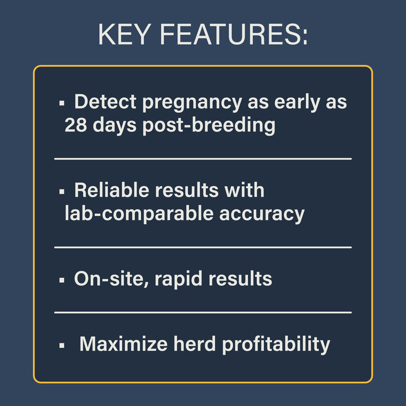 Rapid Livestock Pregnancy Test for Cattle, Goats & Sheep Single-Use Pregnancy Detection Kit Results in 20 Minutes Whole Blood, Serum or Plasma Early Detection from 28 Days Post-Breeding
