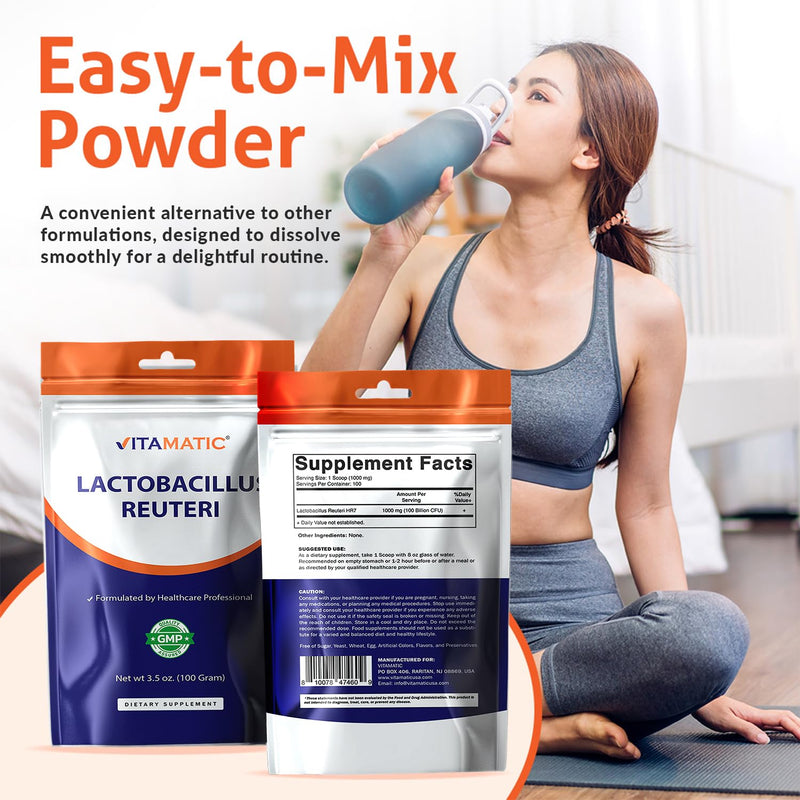 Vitamatic Lactobacillus Reuteri Probiotic Powder - Digestive Health Support - 100 Gram (3.5 OZ) - 100 Servings