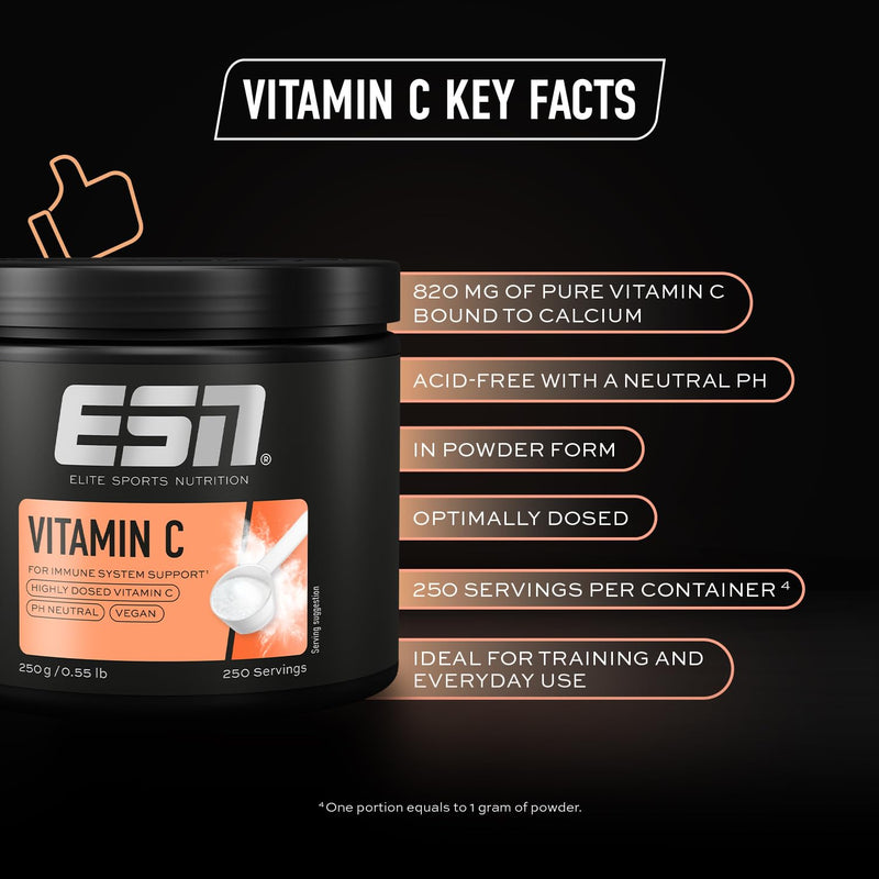 ESN Buffered Vitamin C Powder, 250 g, 0.55 lbs, 250 Servings - Made in Germany, Laboratory Tested 250 g (Pack of 1)