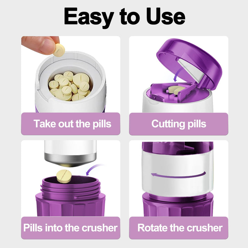 [Australia] - DUBSTAR 3-in-1 Pill Crusher Pill Grinder, Pill Crusher Fine Powder with Brush, Pill Crushers for Elderly with Pill Cutter and Storage, Pill Cutter Splitter for Small or Large Pills (Purple) Purple 