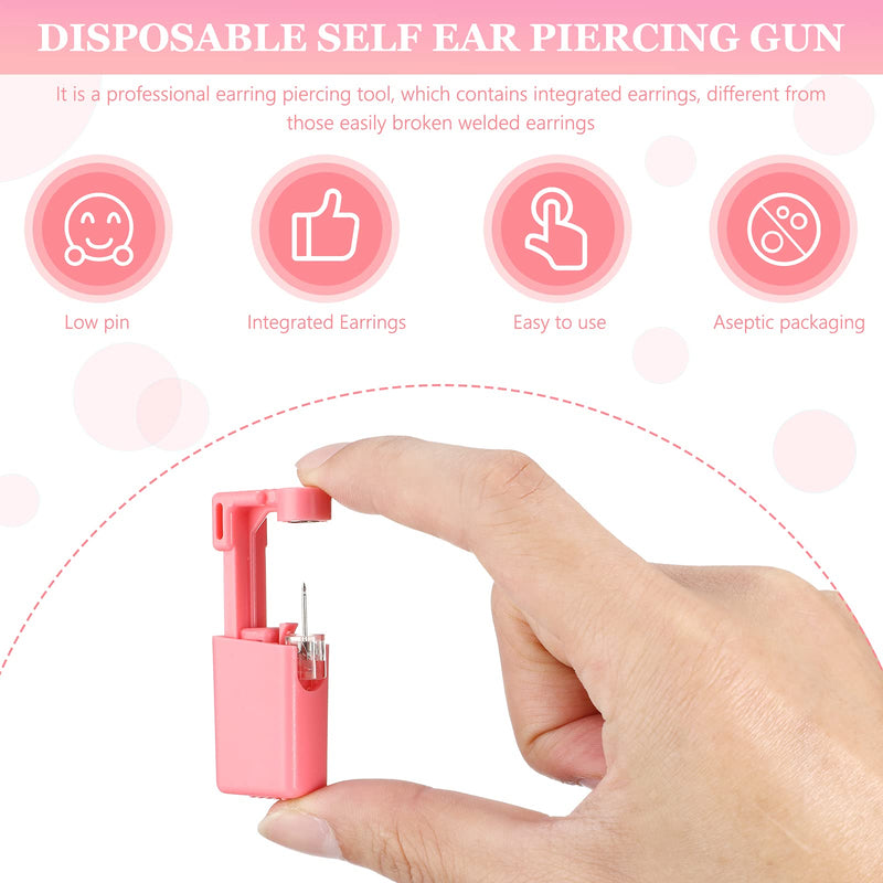 6 Pieces Ear Piercing Gun Kit Disposable Nose Piercer Self Ear Pierce Kit with Pierced Earrings Portable Piercing Kit Household Body Piercing Tools with Studs for Men Women (Bead Style, Pink) Bead Style