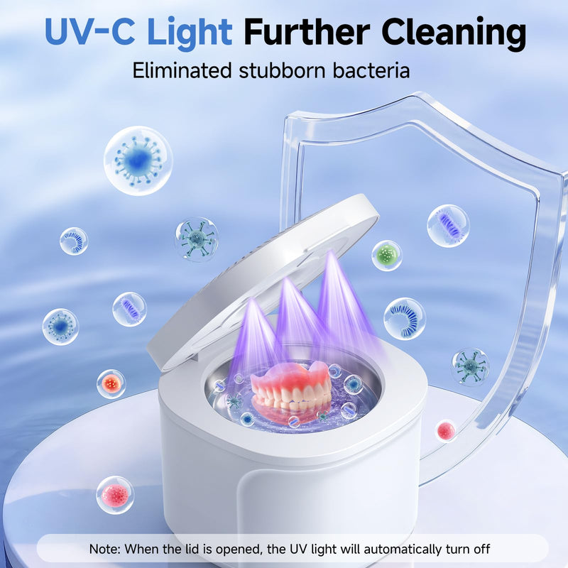 [Australia] - Ultrasonic Retainer Cleaner Machine, 45kHz Dental Cleaning Pod for Denture, Aligner, Nightguard, Mouth Guard, Toothbrush, Jewelry, with Digital Timer, 200ML & 4 Modes for All Dental Appliances S White 
