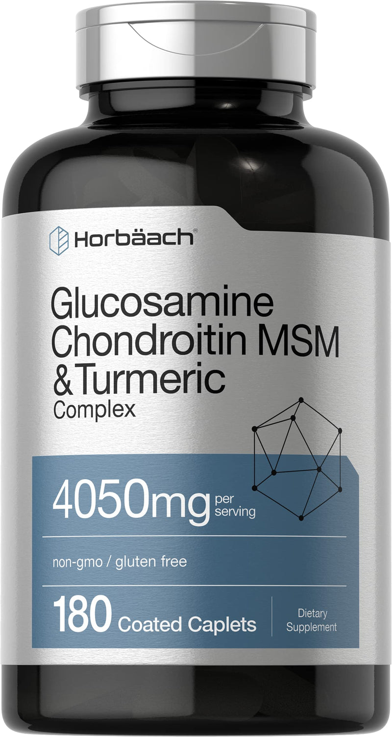 Horbäach Glucosamine Chondroitin with Turmeric & MSM | 4050 mg | 180 Caplets | Triple Strength Formula | Non-GMO, Gluten Free 180 Count (Pack of 1)